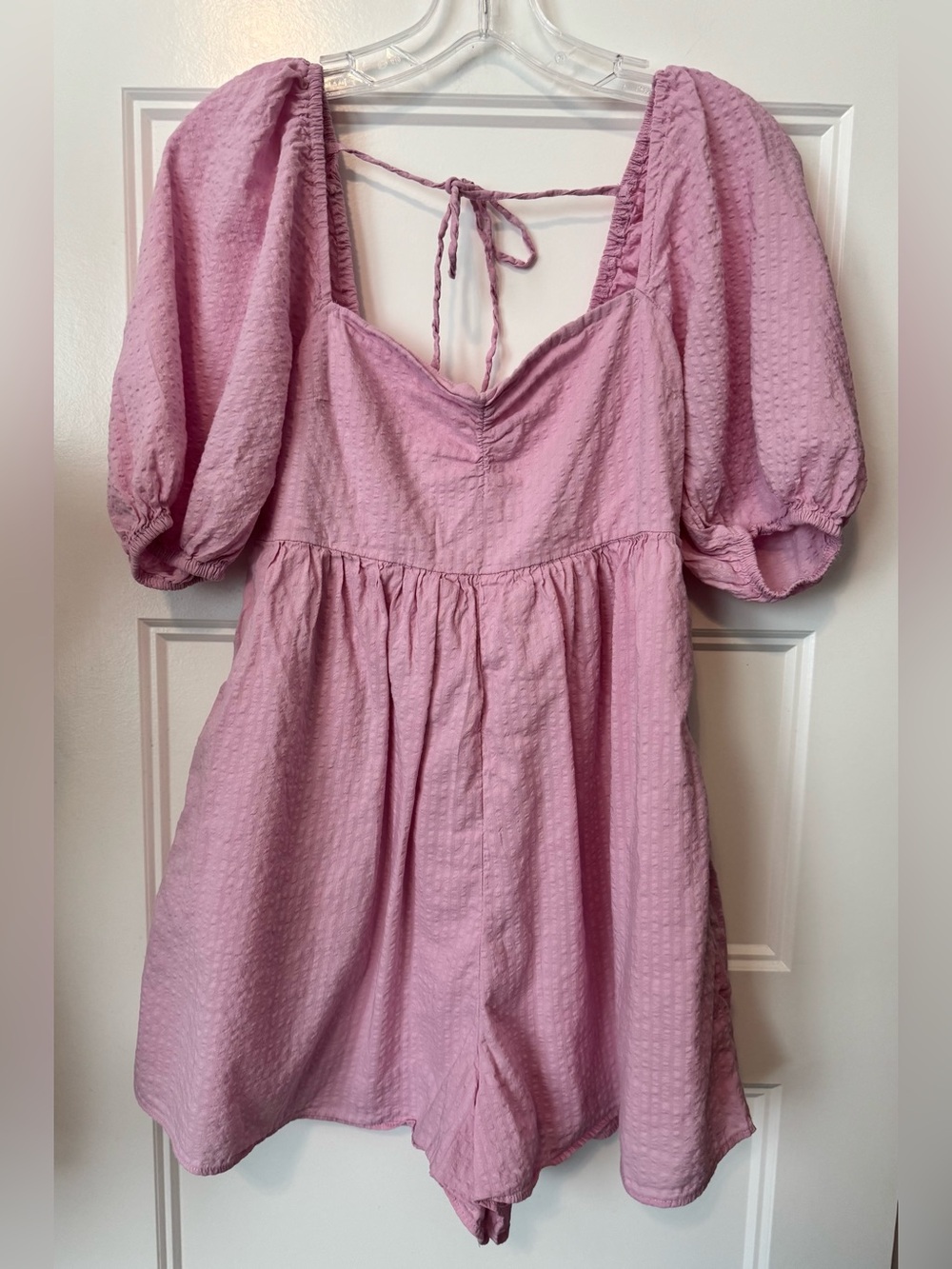Abercrombie & Fitch Pink Puff Sleeve Romper S Tie Back Cottagecore Coquette